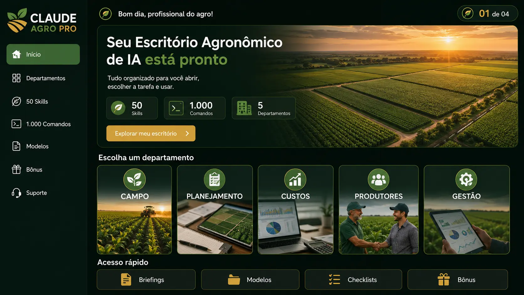 Escritório agronômico de IA organizado por departamentos
