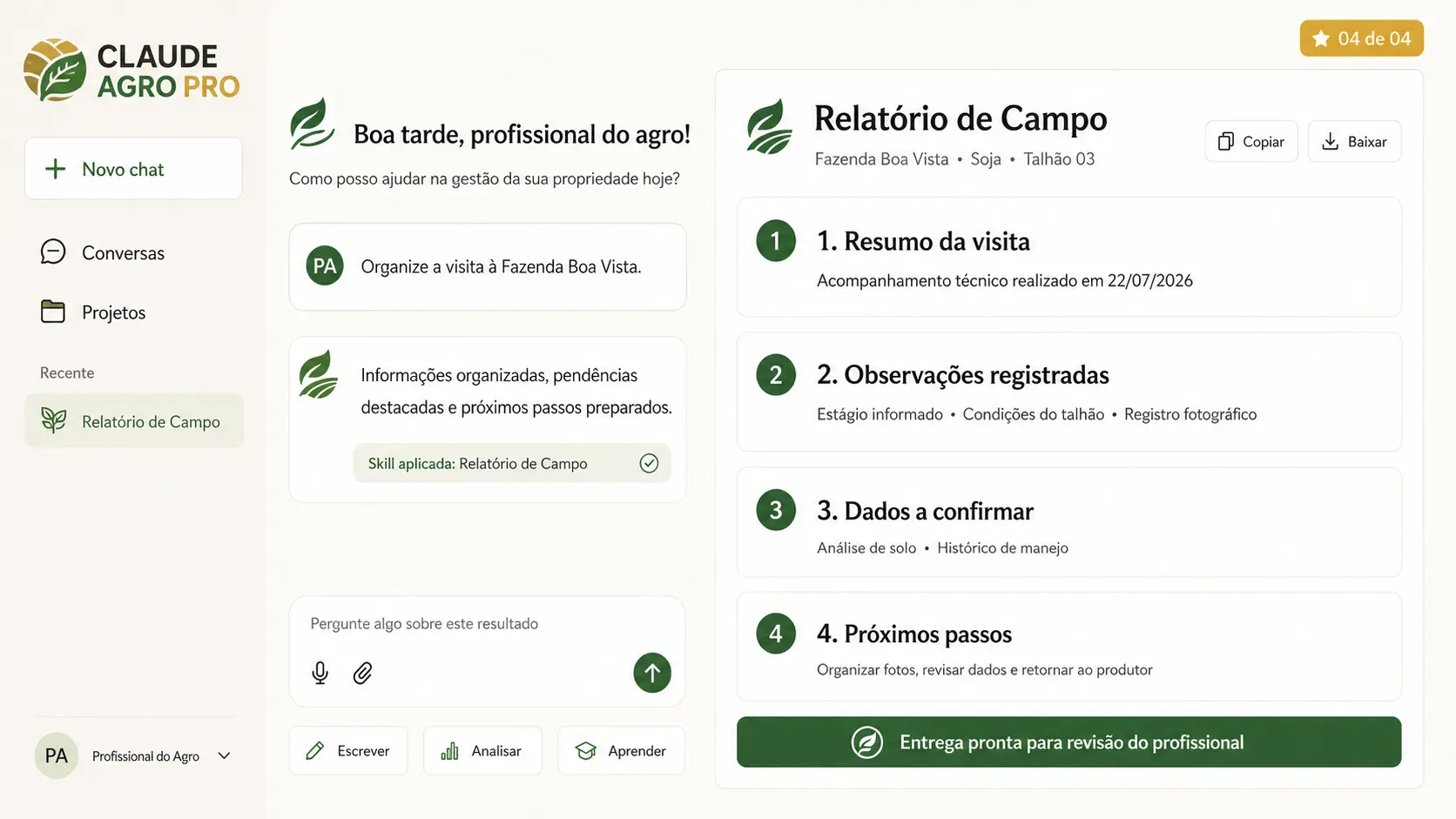 Fluxo do campo à entrega organizada
